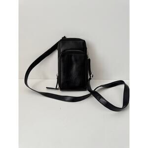 S.DRY Leather Crossbody Phone Bag Black Zip Mini Travel